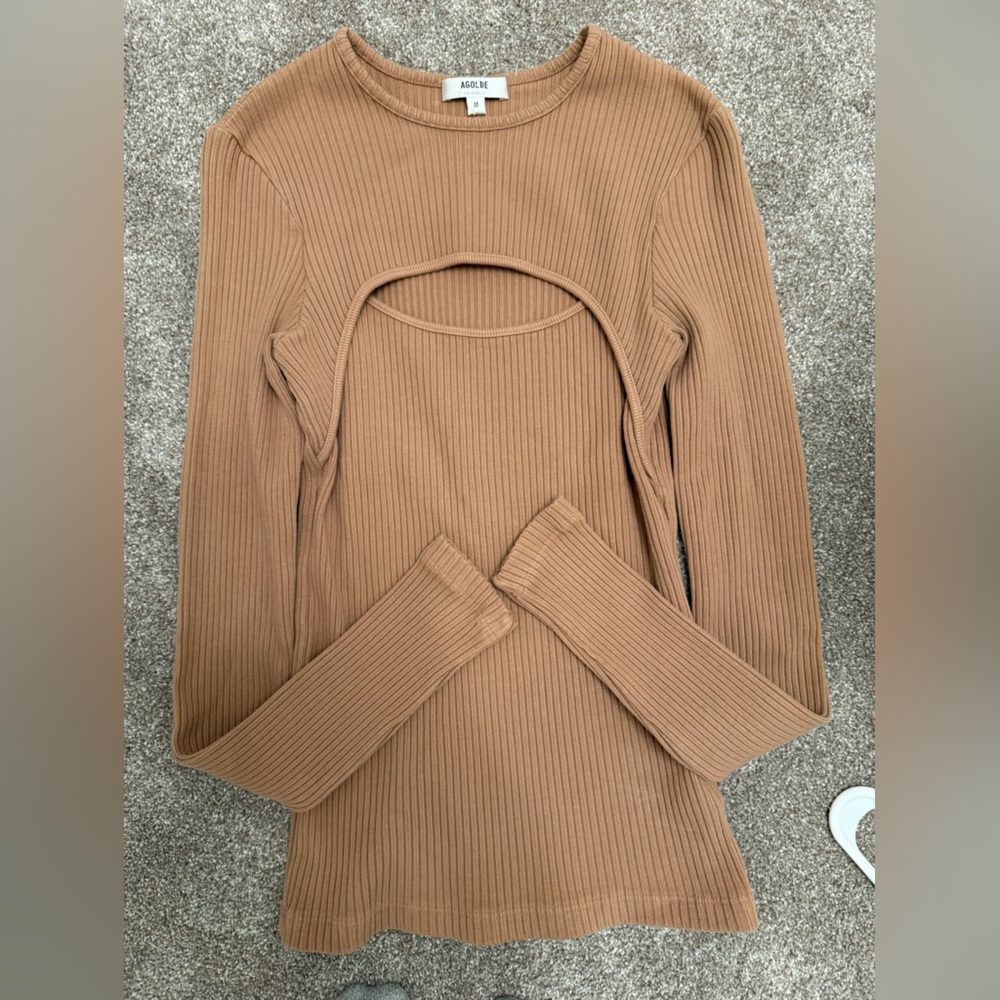 Mock Neck Ribbed Tan Top Agolde